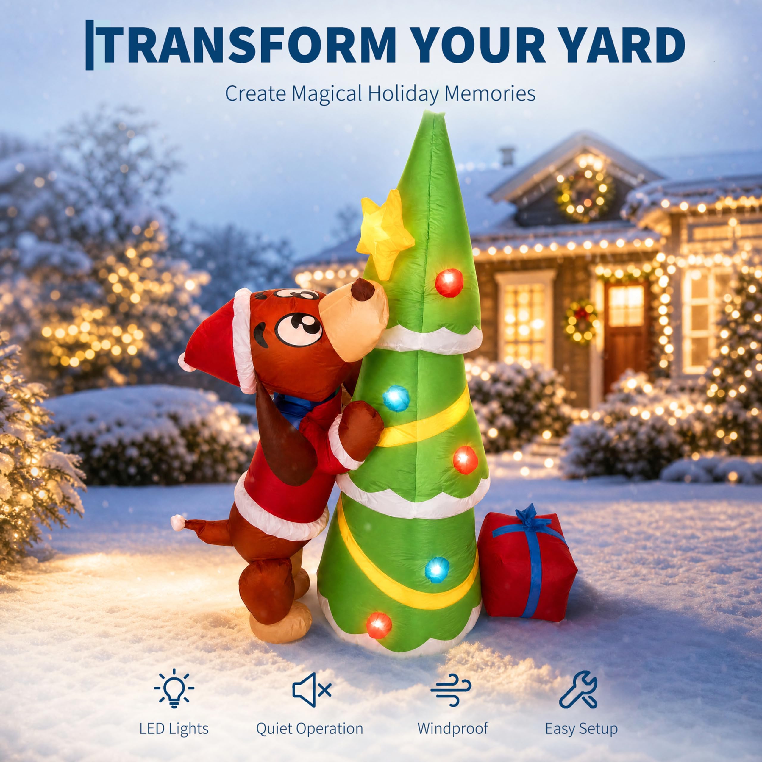 Perro navideño inflable gigant - Outdoor Lighting Effects reseña y precio